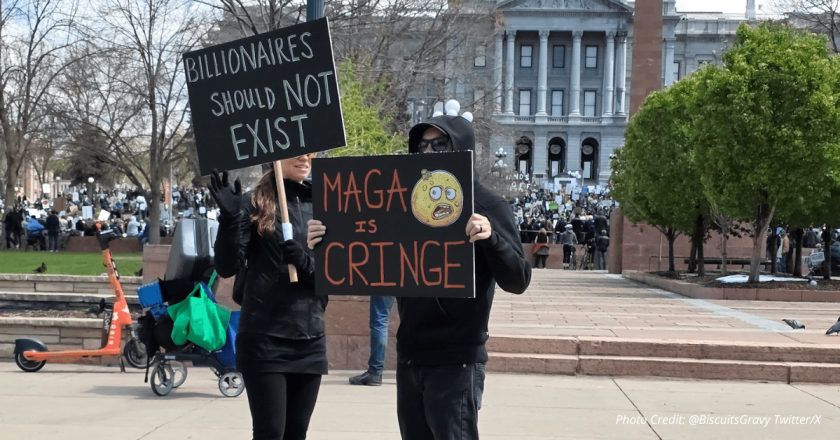 Bennet, Weiser join Hands Off protest backed by radical activists, some sporting guillotine signs